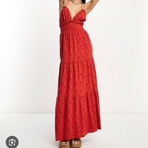 ASOS strappy eyelet Shirred maxi dress
